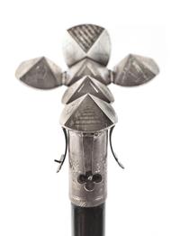 An English Silver-Plate Mounted and Ebonized Masonic Orb System Walking Stick