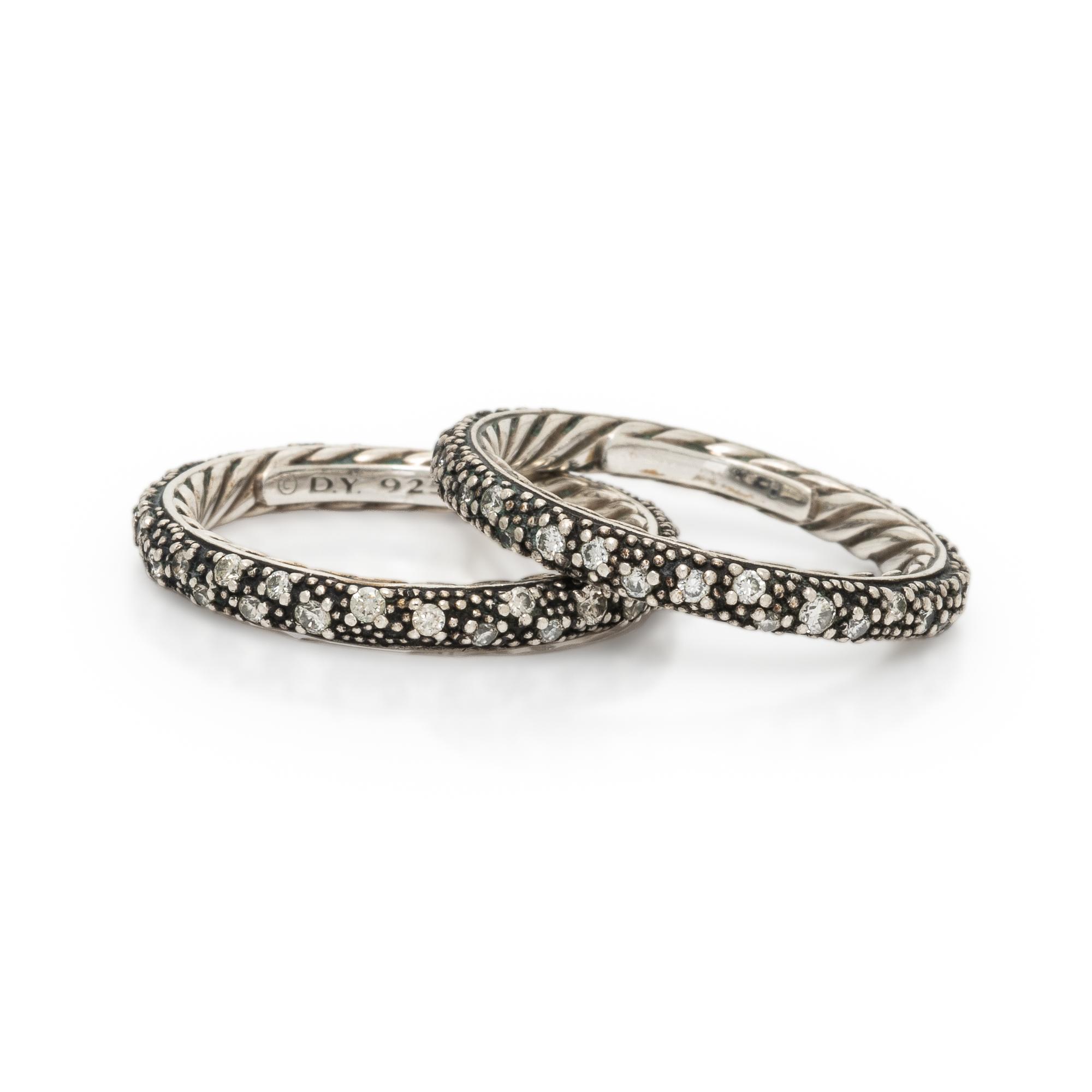 David Yurman, 'Midnight Mélange', Pair of Diamond and Blackened Sterling Silver Rings