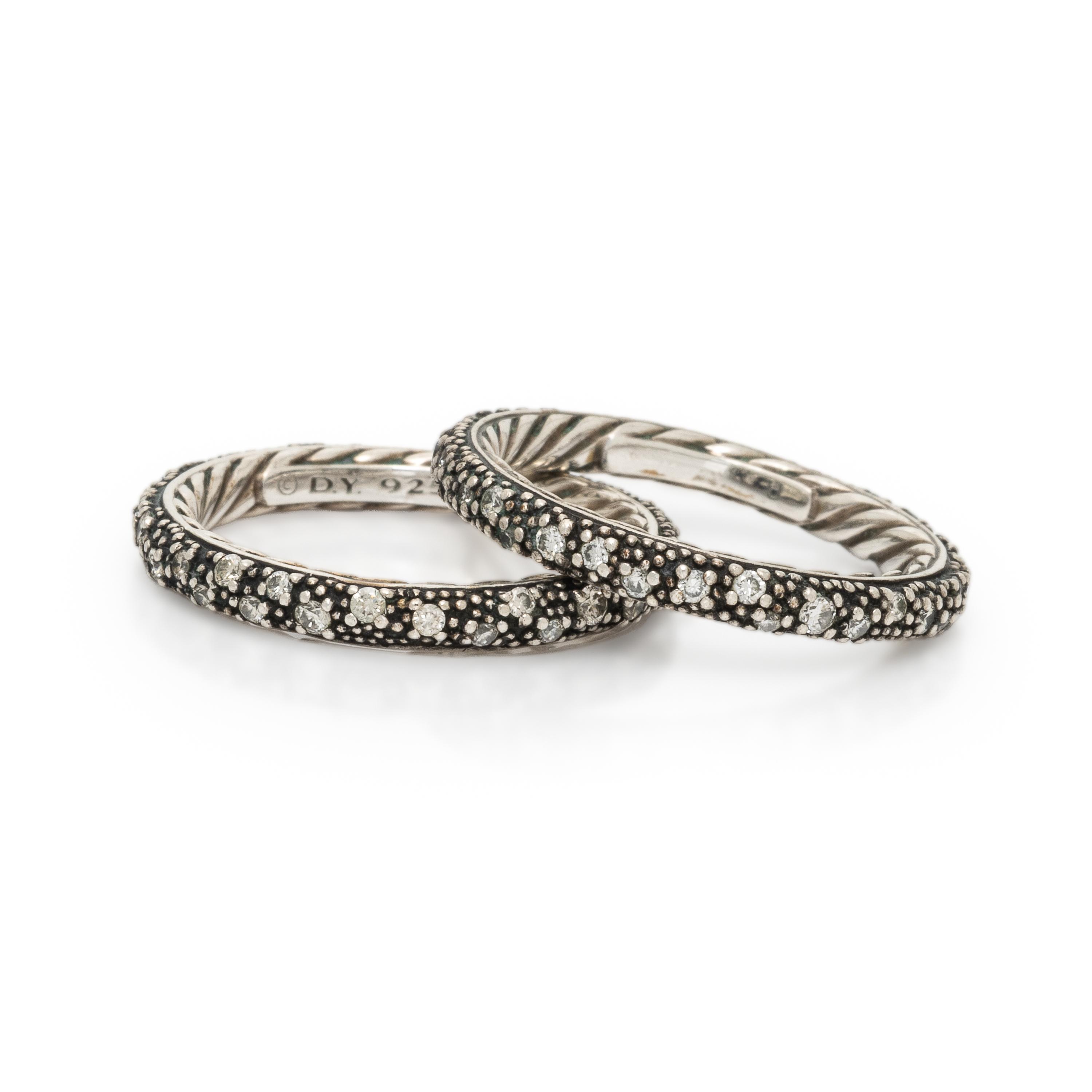 David Yurman, 'Midnight Mélange', Pair of Diamond and Blackened Sterling Silver Rings