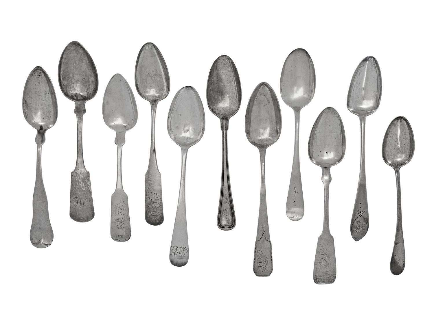 A Large Collection of American Silver and Coin Silver Flatware Articles