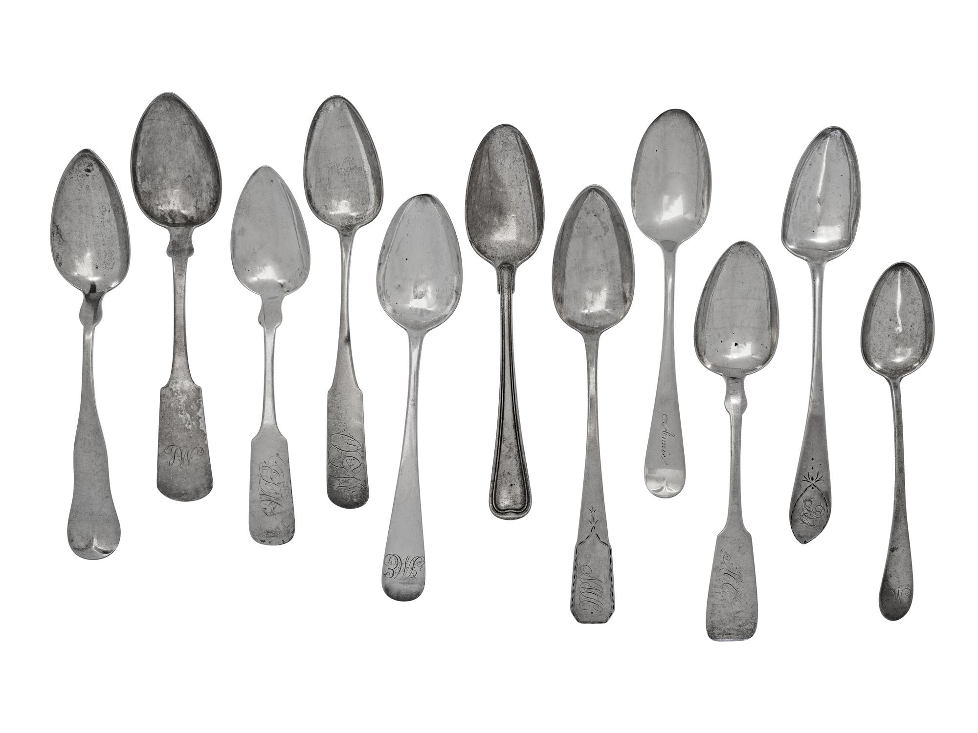 A Large Collection of American Silver and Coin Silver Flatware Articles