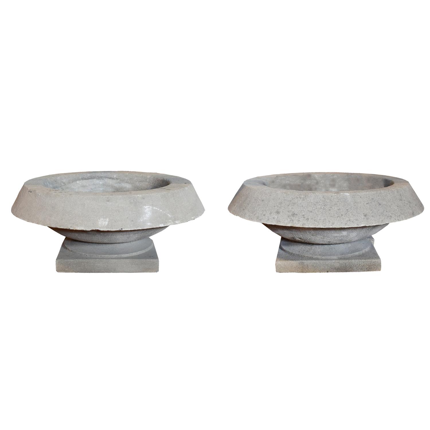A Pair of Limestone Prairie School Planters 37" W x 37" D x 18" H — United States, 20th Century
