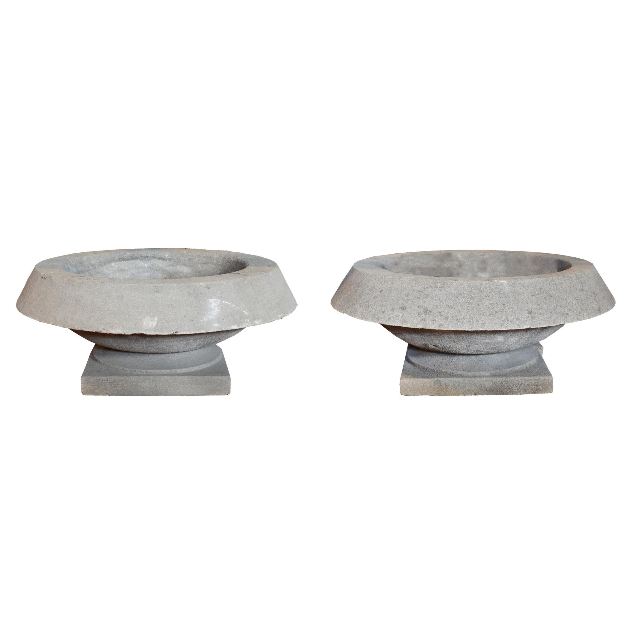 A Pair of Limestone Prairie School Planters 37" W x 37" D x 18" H — United States, 20th Century