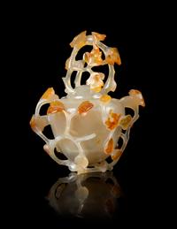 A Carved Agate Vessel and Cover Height 7 1/4 inches.