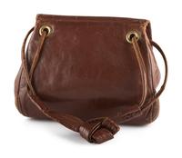Brown Leather Drawstring Purse, with Brass Thunderbird Decoration