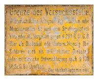 [PEENEMÜNDE ARMY RESEARCH CENTER]. Sign from the Peenemünde Army Research Center. c. 1937.