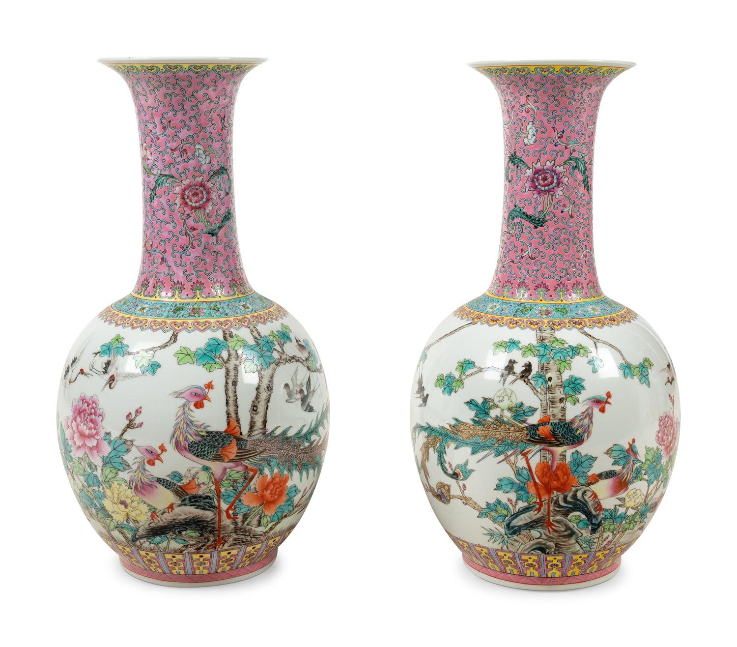 A Pair of Chinese Enameled Porcelain Vases