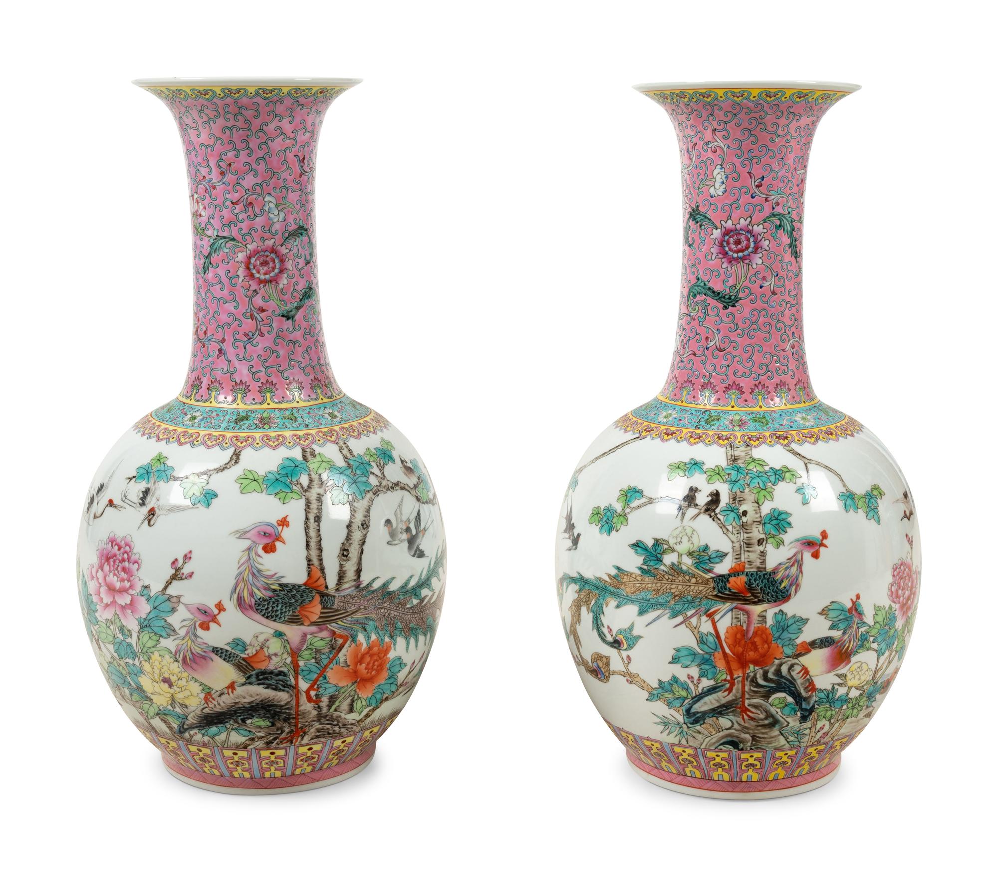 A Pair of Chinese Enameled Porcelain Vases