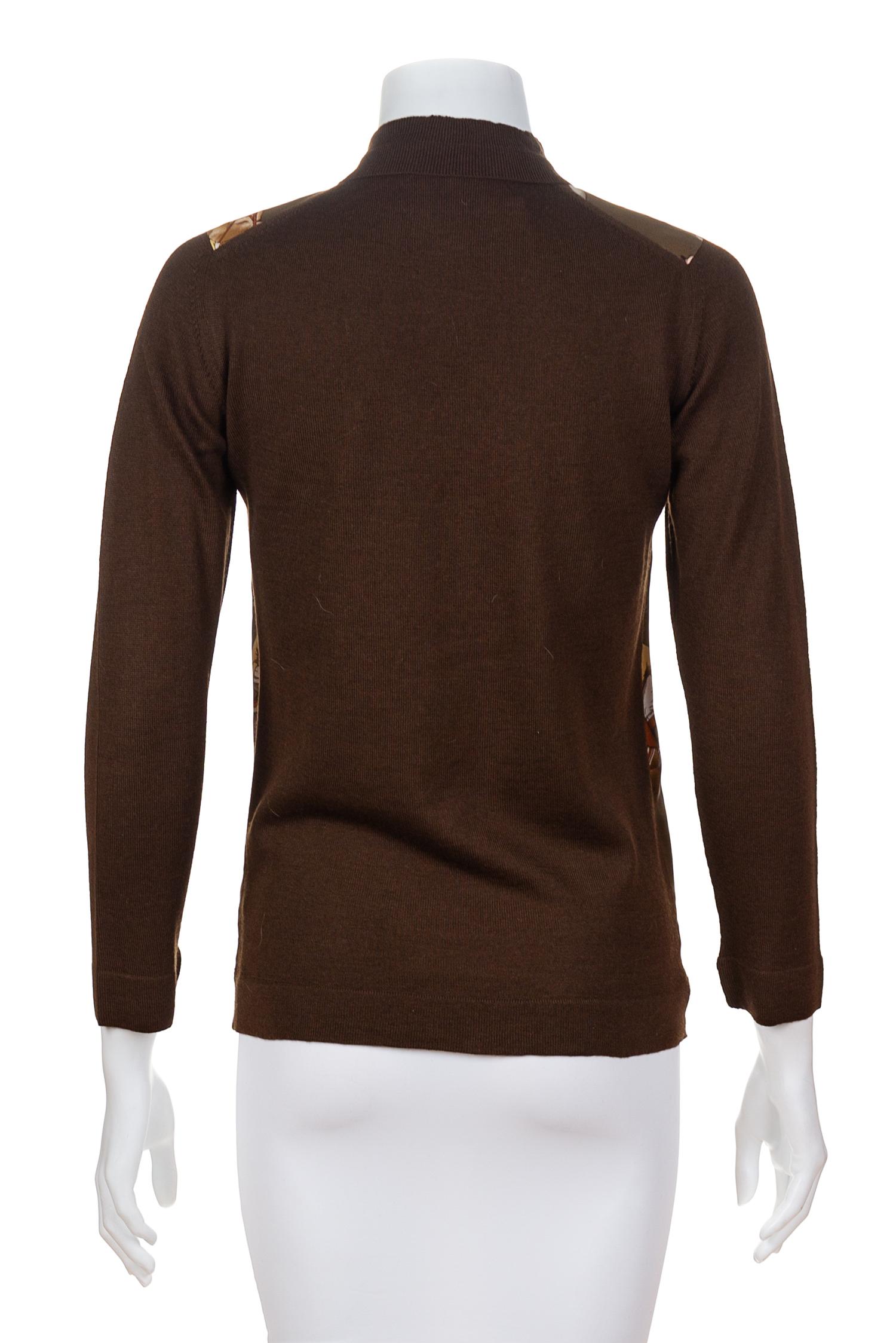 An Hermès Dark Brown Wool Sweater with Silk Front, Size 40.