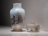 Scenic Miniature Vase and Covered Salt