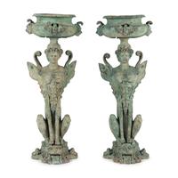A Pair of Neoclassical Style Patinated Bronze Figural Jardinières