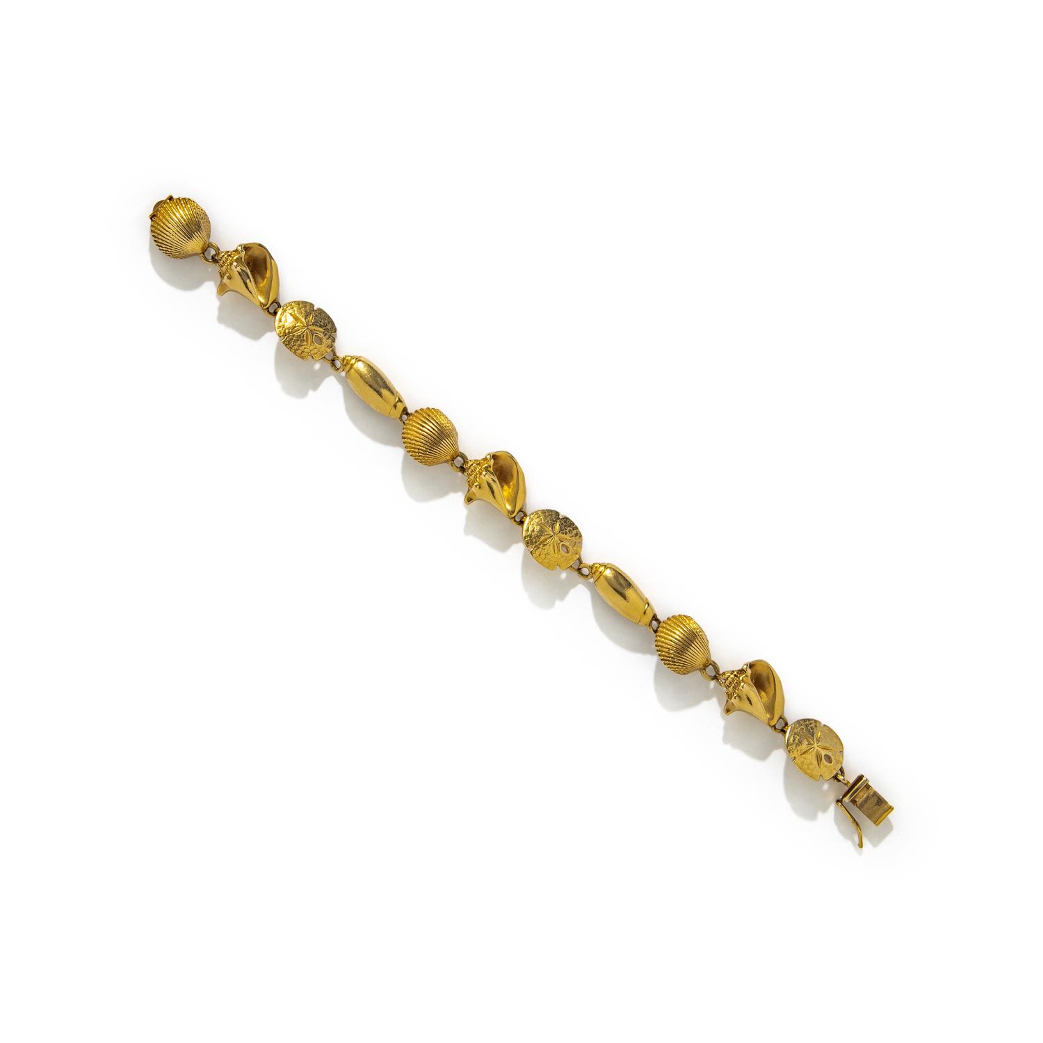 YELLOW GOLD SHELL LINK BRACELET