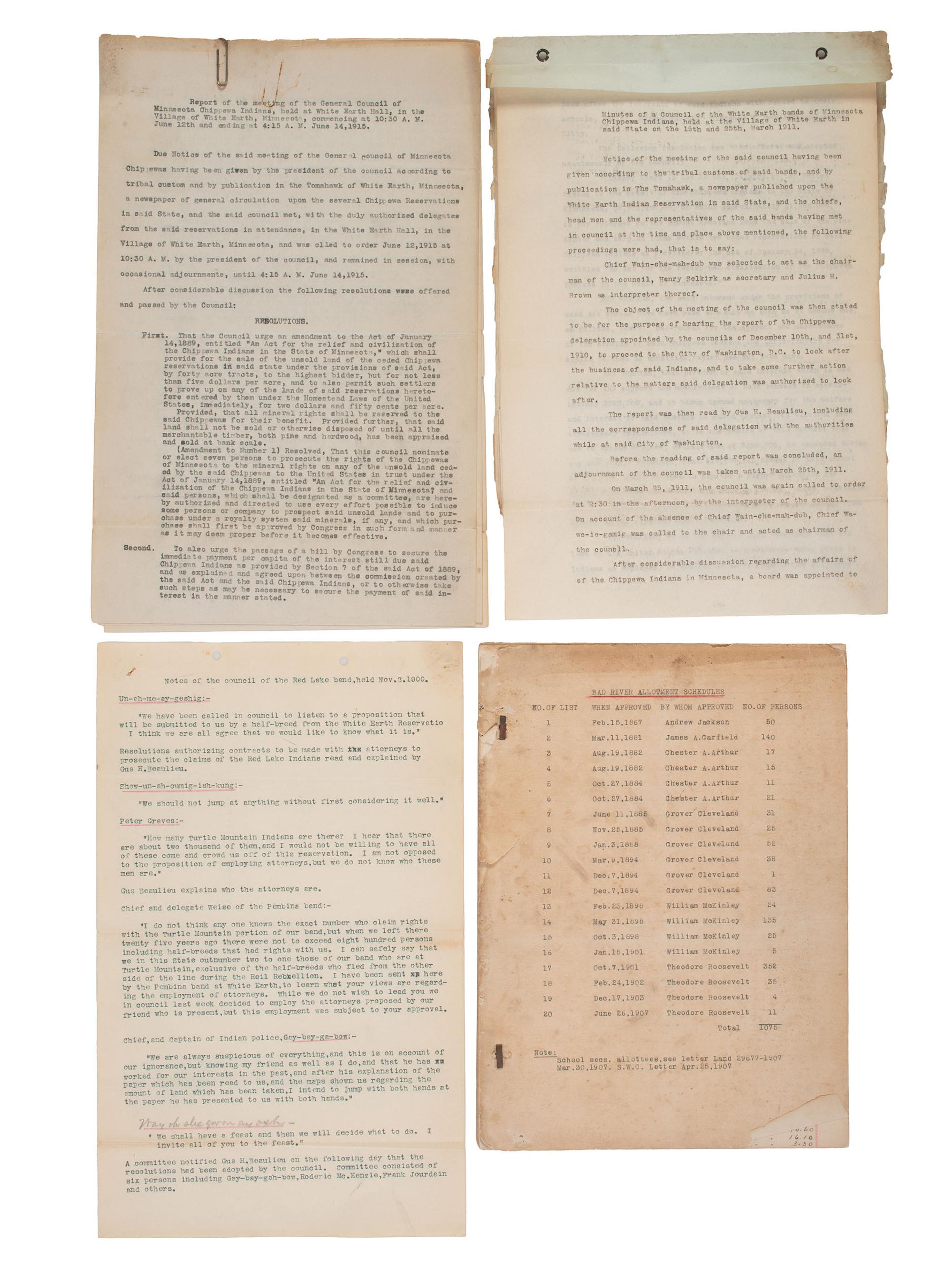 [NATIVE AMERICAN]. Archive of documents related to lawyer Daniel B. Henderson and his legal representation of various bands of Chippewa Indians.