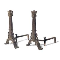 A Pair of Gothic Revival Iron and Bronze Andirons