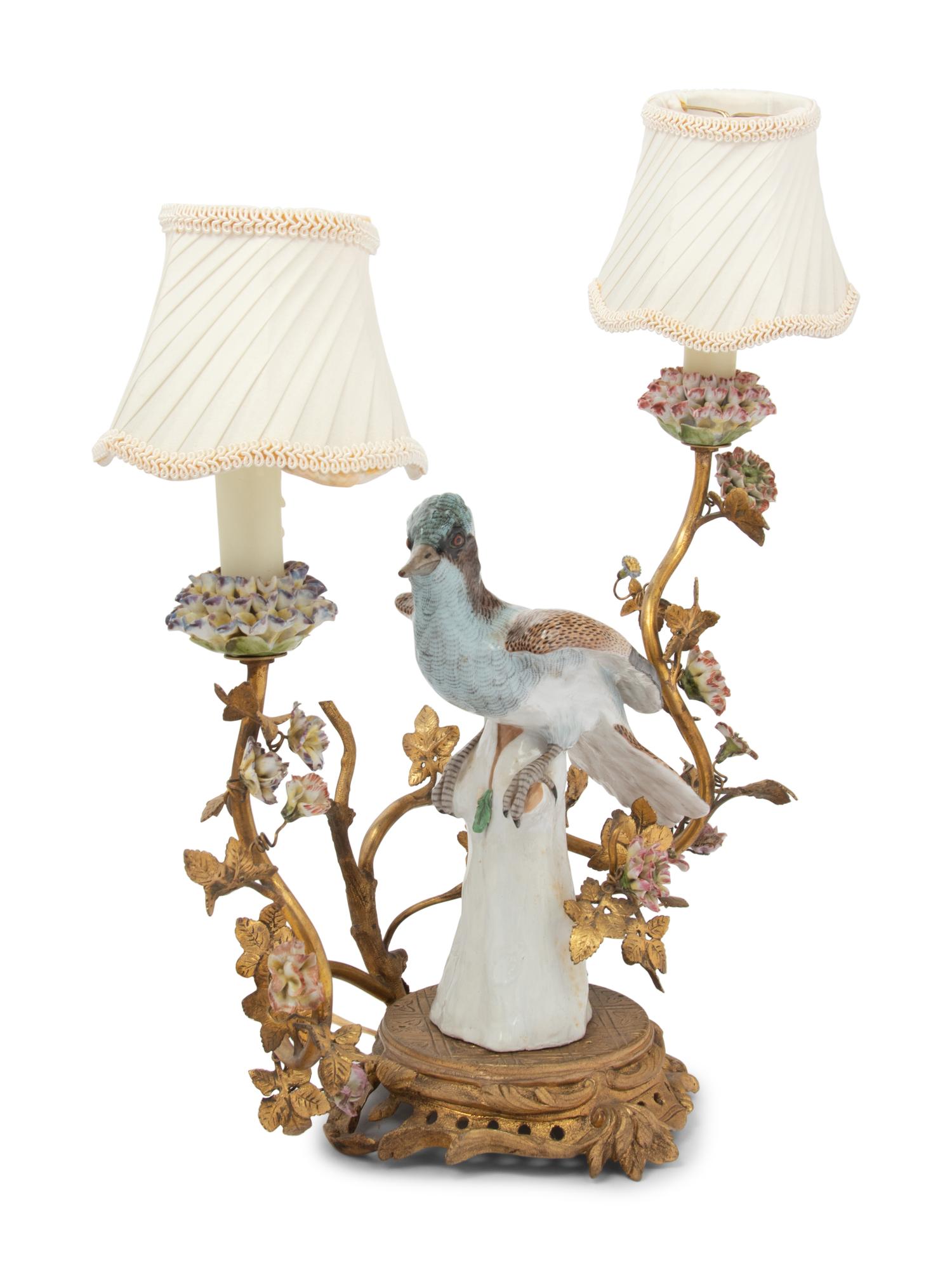 A Continental Porcelain Mounted Two-Light Lamp