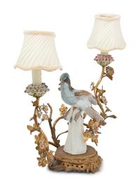 A Continental Porcelain Mounted Two-Light Lamp
