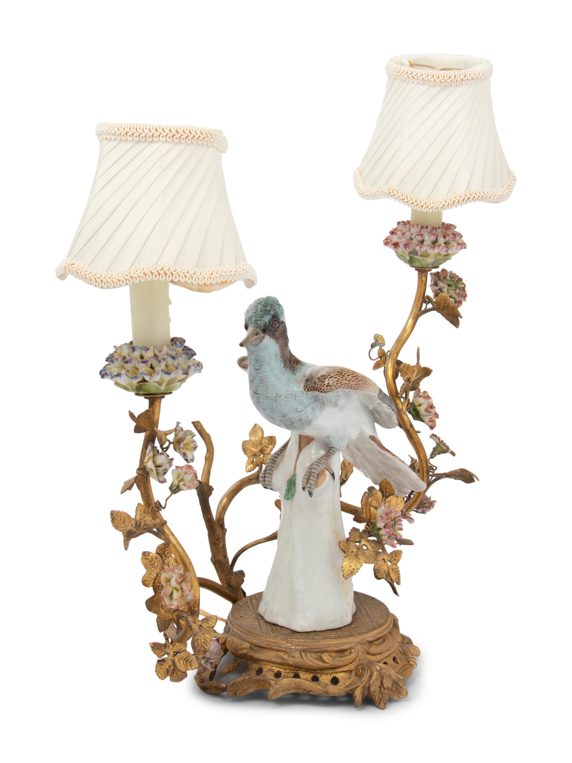A Continental Porcelain Mounted Two-Light Lamp