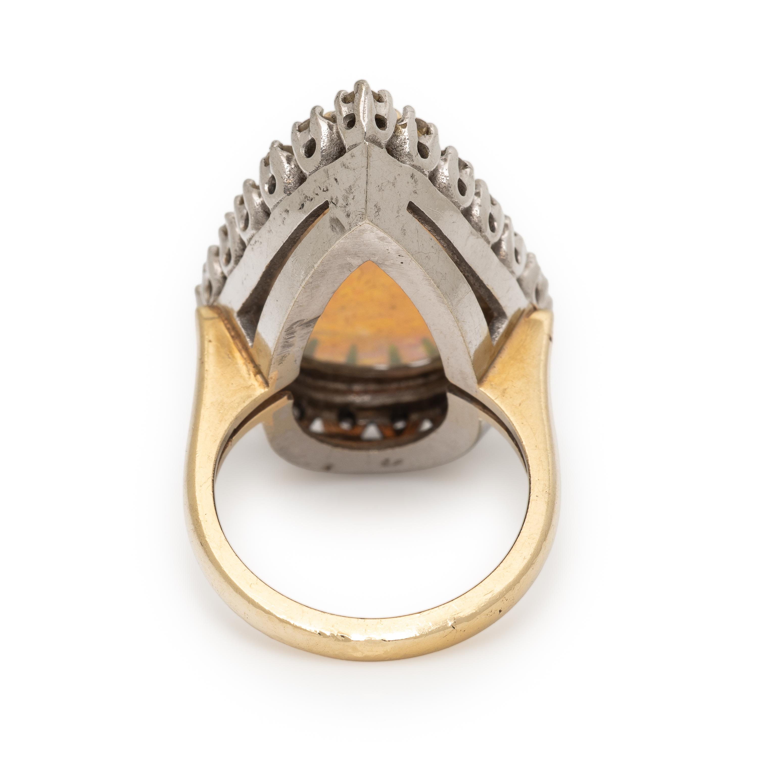 Opal, Diamond, and Bicolor Gold Ring