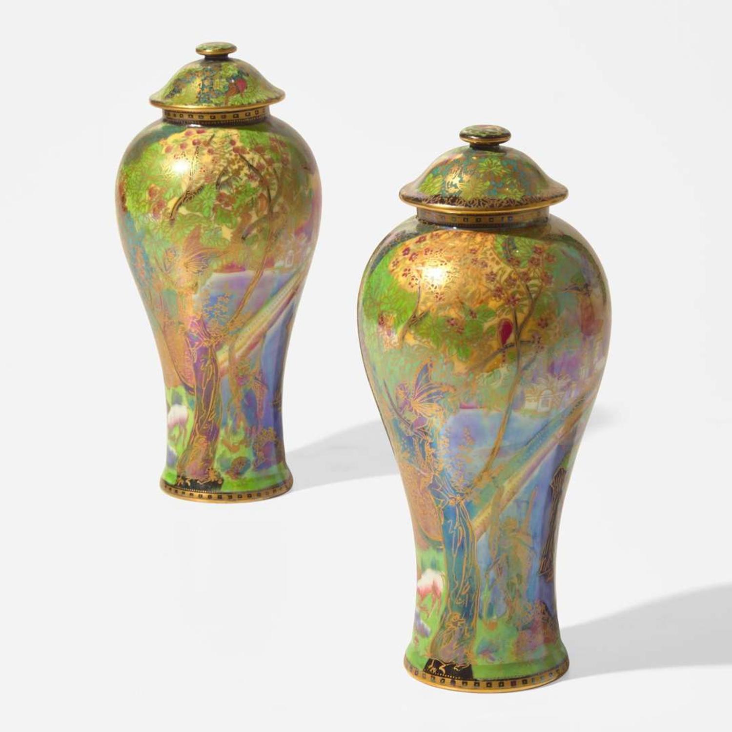 A Pair of Wedgwood Fairyland Lustre "Rainbow" Covered Vases UK, 1920s
