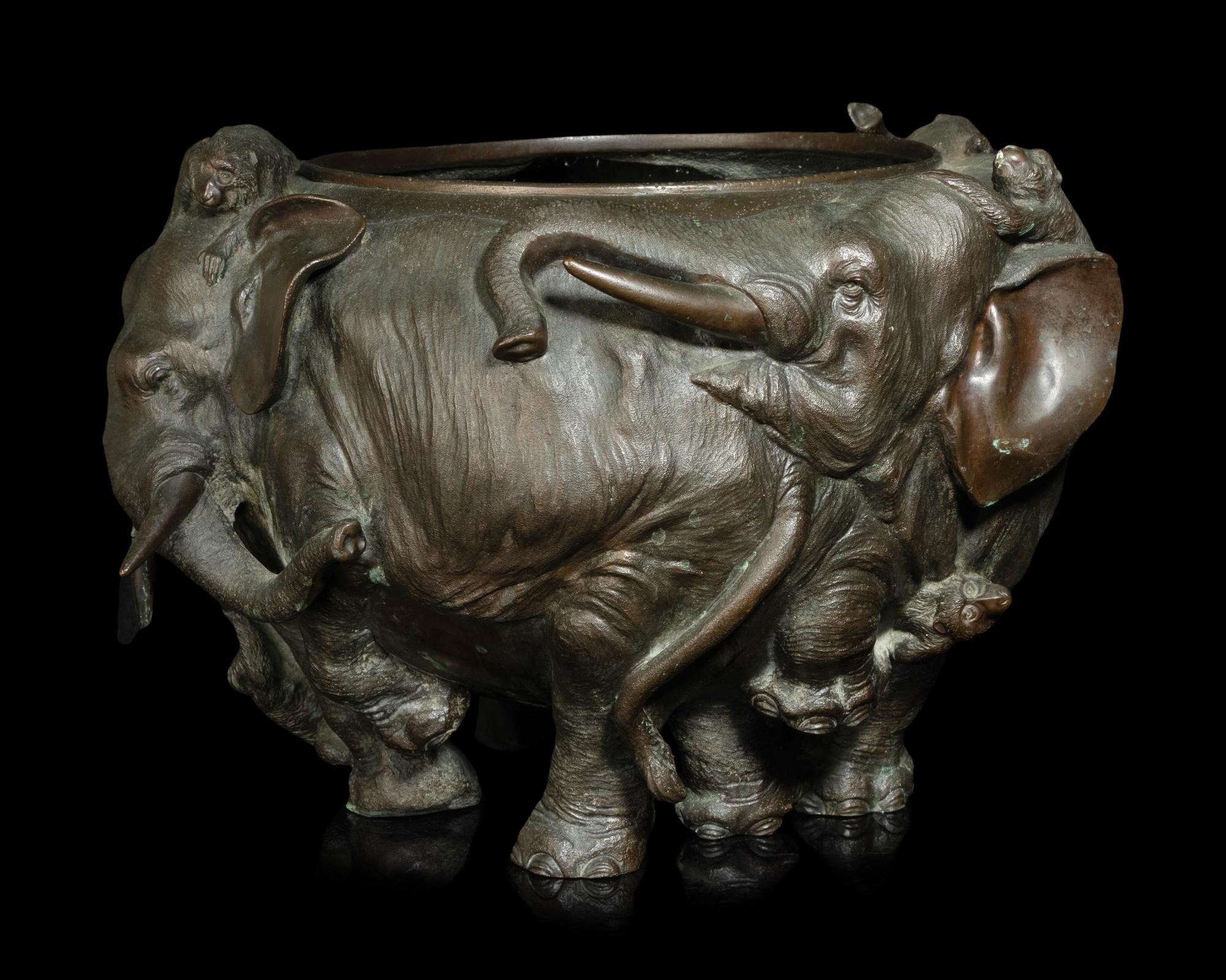 A Large Bronze 'Elephant' Jardinière