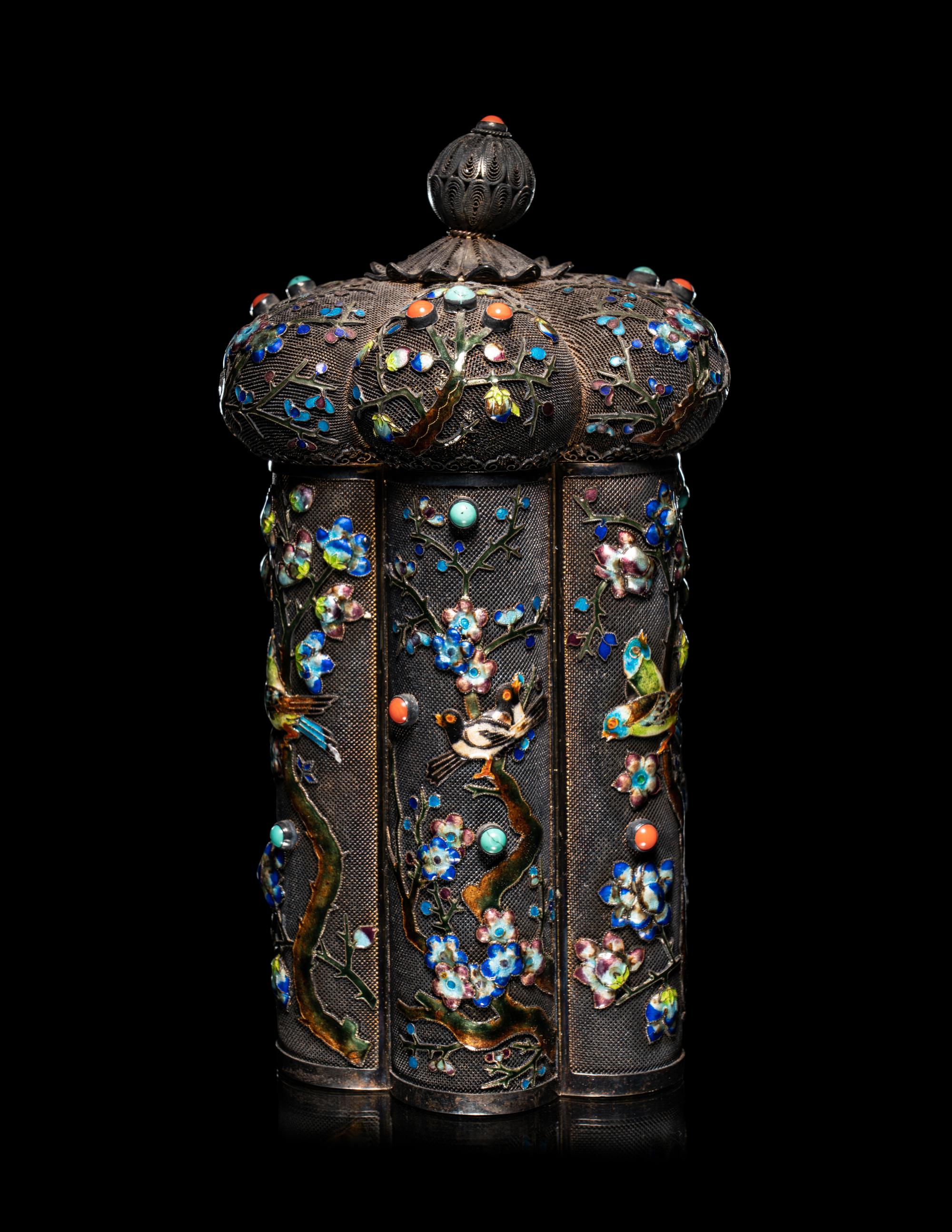 A Chinese Enameled on Silver Filigree Covered Box