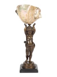 A Continental Bronze and Nautilus Shell Table Ornament