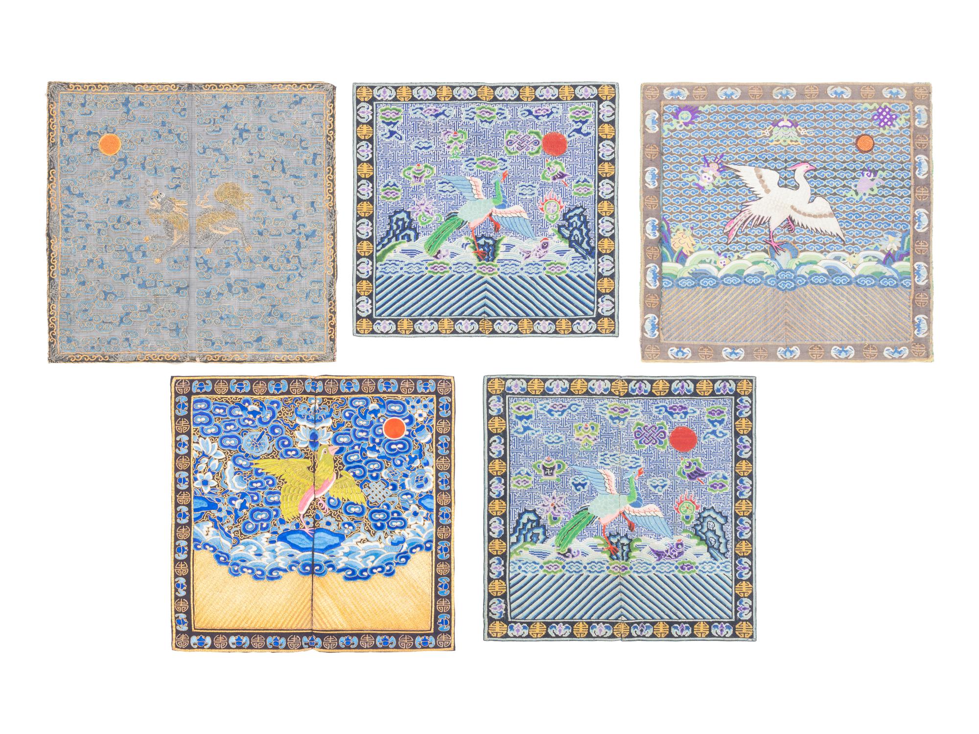 Thirteen Embroidered and Woven Silk Articles