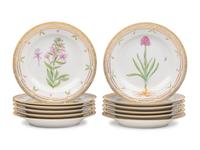 A Set of Twelve Royal Copenhagen Flora Danica Porcelain Dinner Plates