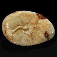 A Chinese carved russet and beige jade "Lotus Leaf" brush washer 赤褐色沁灰玉莲叶水洗