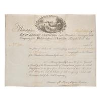 [Philadelphia] Partially-Printed Certificate for the Philadelphia and Lancaster Turnpike Road