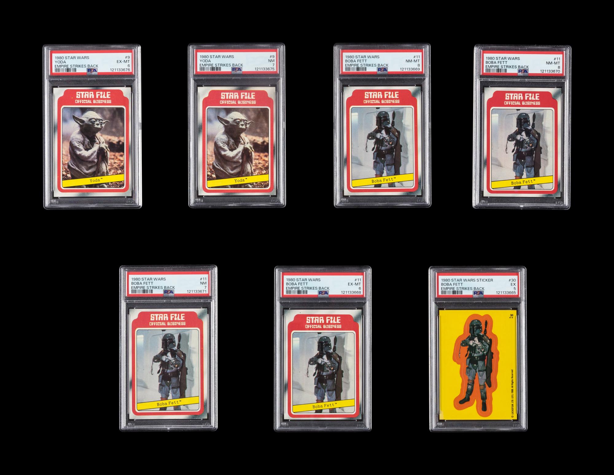 A Collection of PSA Graded 1980 Topps Star Wars The Empire Strikes Back Yoda and Boba Fett Rookie Cards