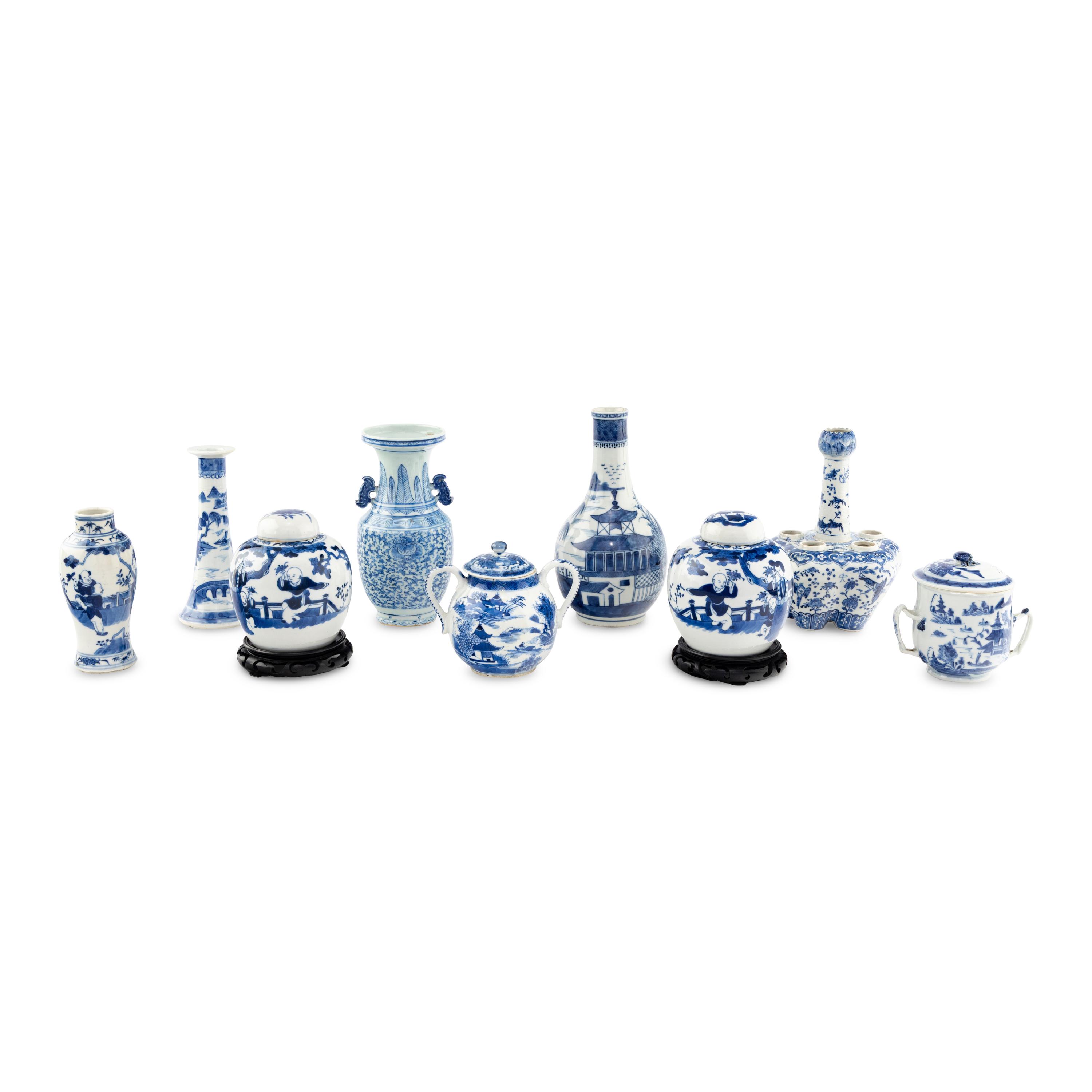 A Collection of Chinese Export Blue and White Porcelain Vases and Jars