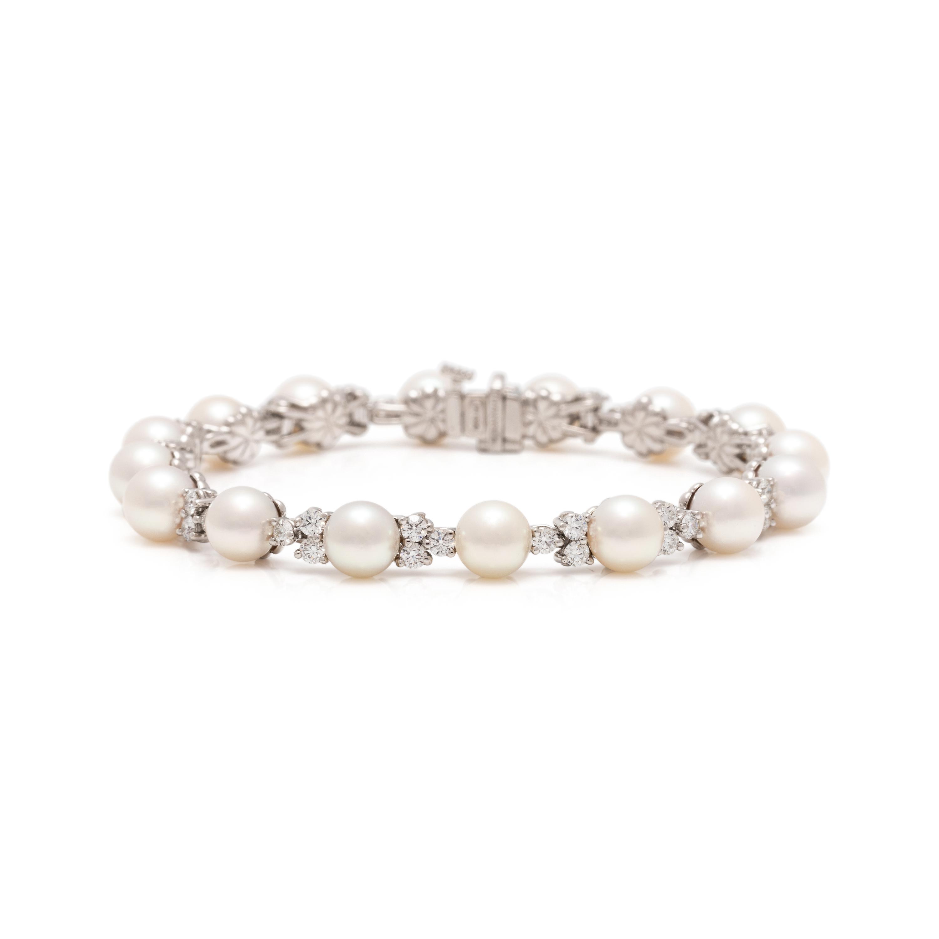 TIFFANY & CO., CULTURED PEARL AND DIAMOND 'ARIA' BRACELET