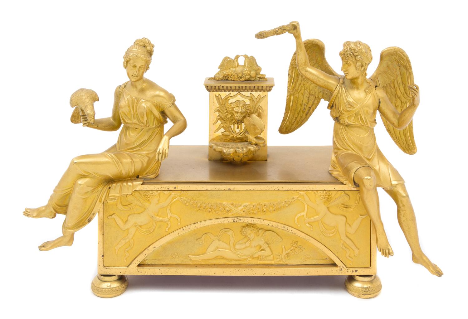 An Empire Gilt Bronze Figural Music Box Width 13 3/8 inches. — 19TH CENTURY