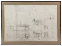 [ARCHITECTURE]. WRIGHT, Frank Lloyd (1867-1959). A group of architectural drawings, renderings, and blueprints relating to the S. C. Johnson and Sons Office Building in Racine, Wisconsin, comprising: