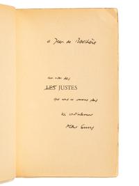 CAMUS, Albert (1913-1960). Two PRESENTATION COPIES inscribed to Belgian writer and painter Jean de Bosschère, comprising:
