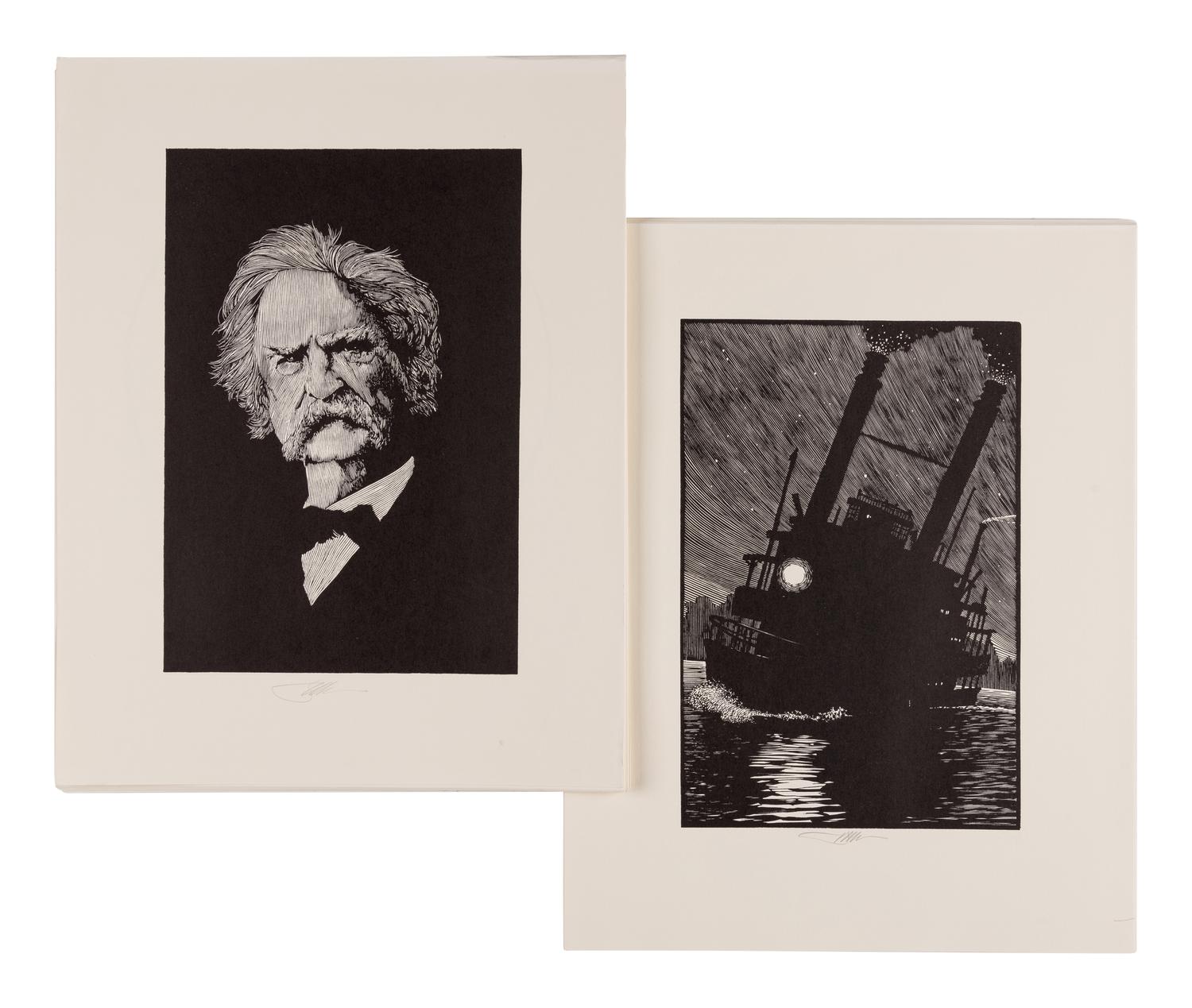 [PENNYROYAL PRESS]. CLEMENS, Samuel Langhorne (1835-1910). Adventures of Huckleberry Finn . Barry Moser, illustrator. West Hatfield, MA: Pennyroyal Press, 1985.