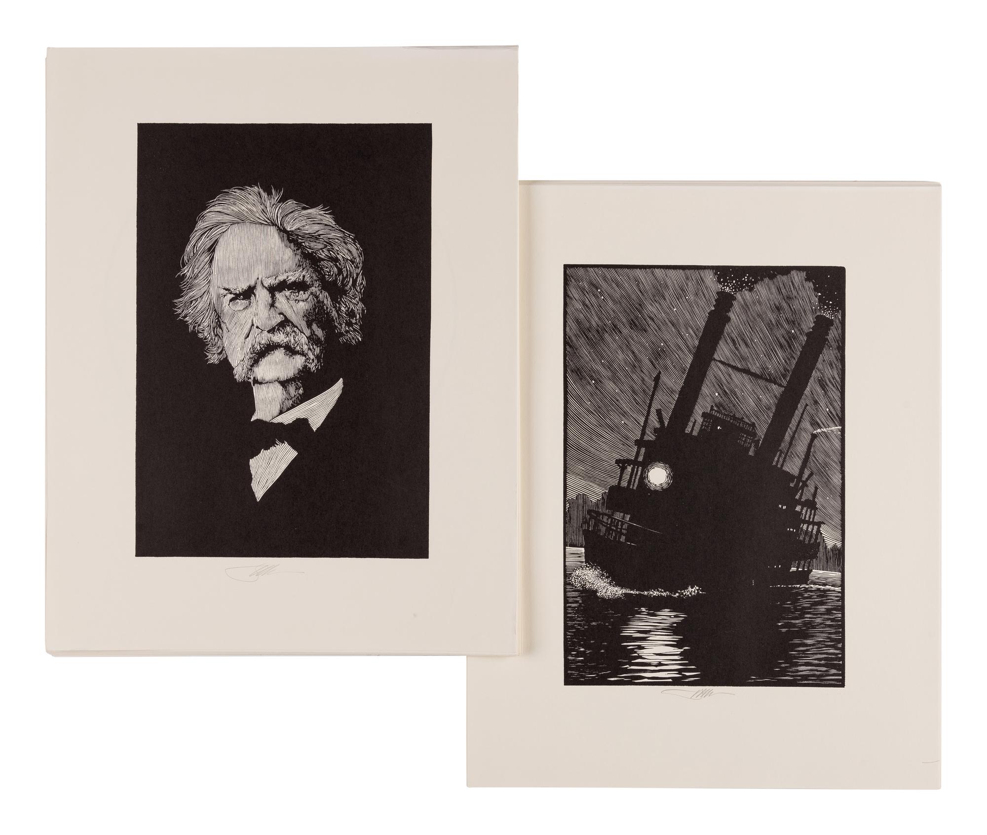 [PENNYROYAL PRESS]. CLEMENS, Samuel Langhorne (1835-1910). Adventures of Huckleberry Finn . Barry Moser, illustrator. West Hatfield, MA: Pennyroyal Press, 1985.