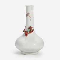 A Chinese porcelain bottle vase with applied coiled dragon Probably 18th century