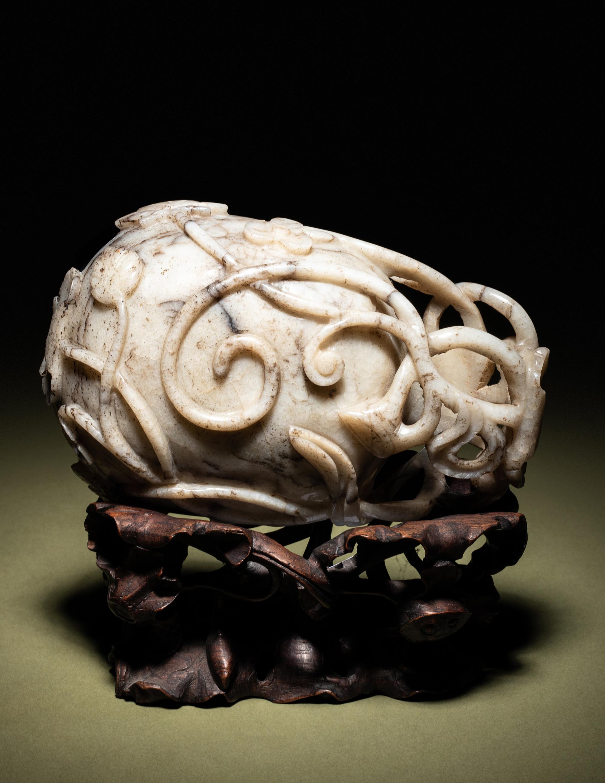A Grey and White Jade 'Lotus' Brush Washer, Xi