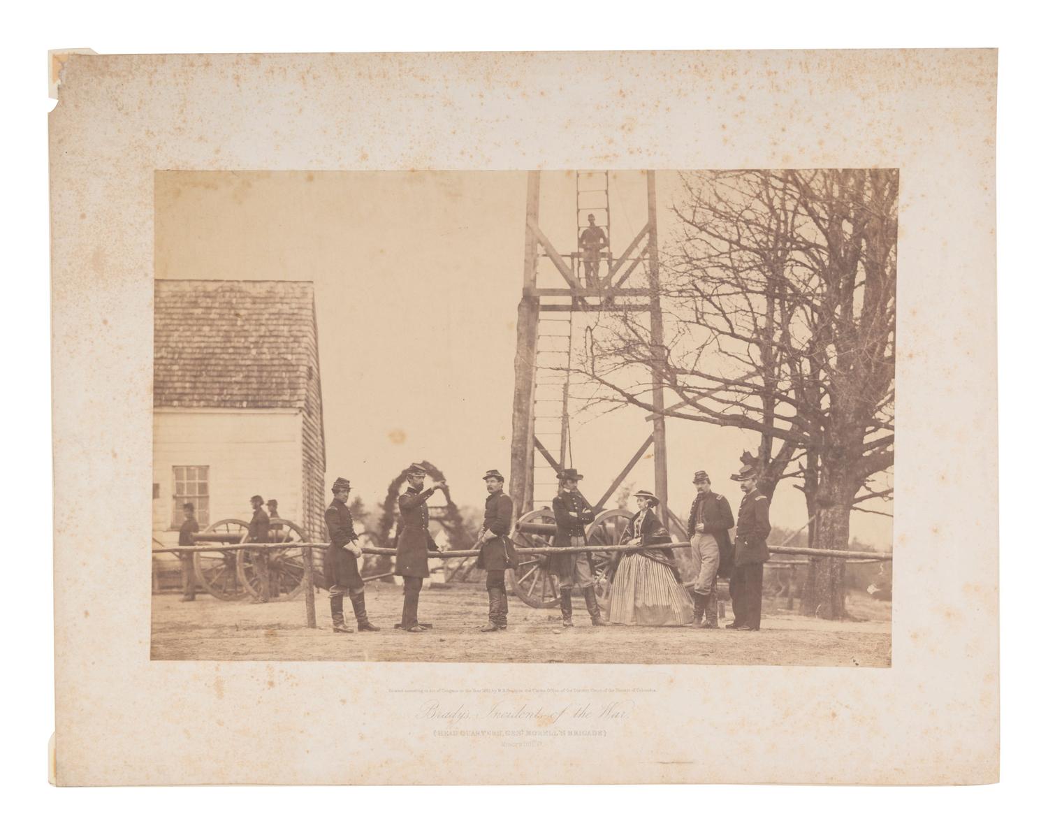 [CIVIL WAR]. BRADY, Mathew (1822-1896), photographer. Albumen photograph of Headquarters of General Morell's Brigade, Minor's Hill, Virginia. Washington, DC: M. Brady, 1861.