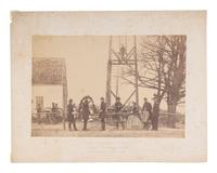 [CIVIL WAR]. BRADY, Mathew (1822-1896), photographer. Albumen photograph of Headquarters of General Morell's Brigade, Minor's Hill, Virginia. Washington, DC: M. Brady, 1861.
