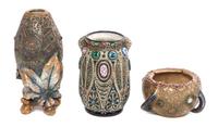 Three Amphora Pottery Vases Height of tallest 9 1/4 inches.