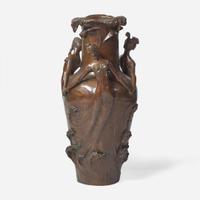 After Louis Chalon (French, 1866-1940) An Art Nouveau Patinated Bronze "Sea Sprites" Vase, Paris, France, 20th century