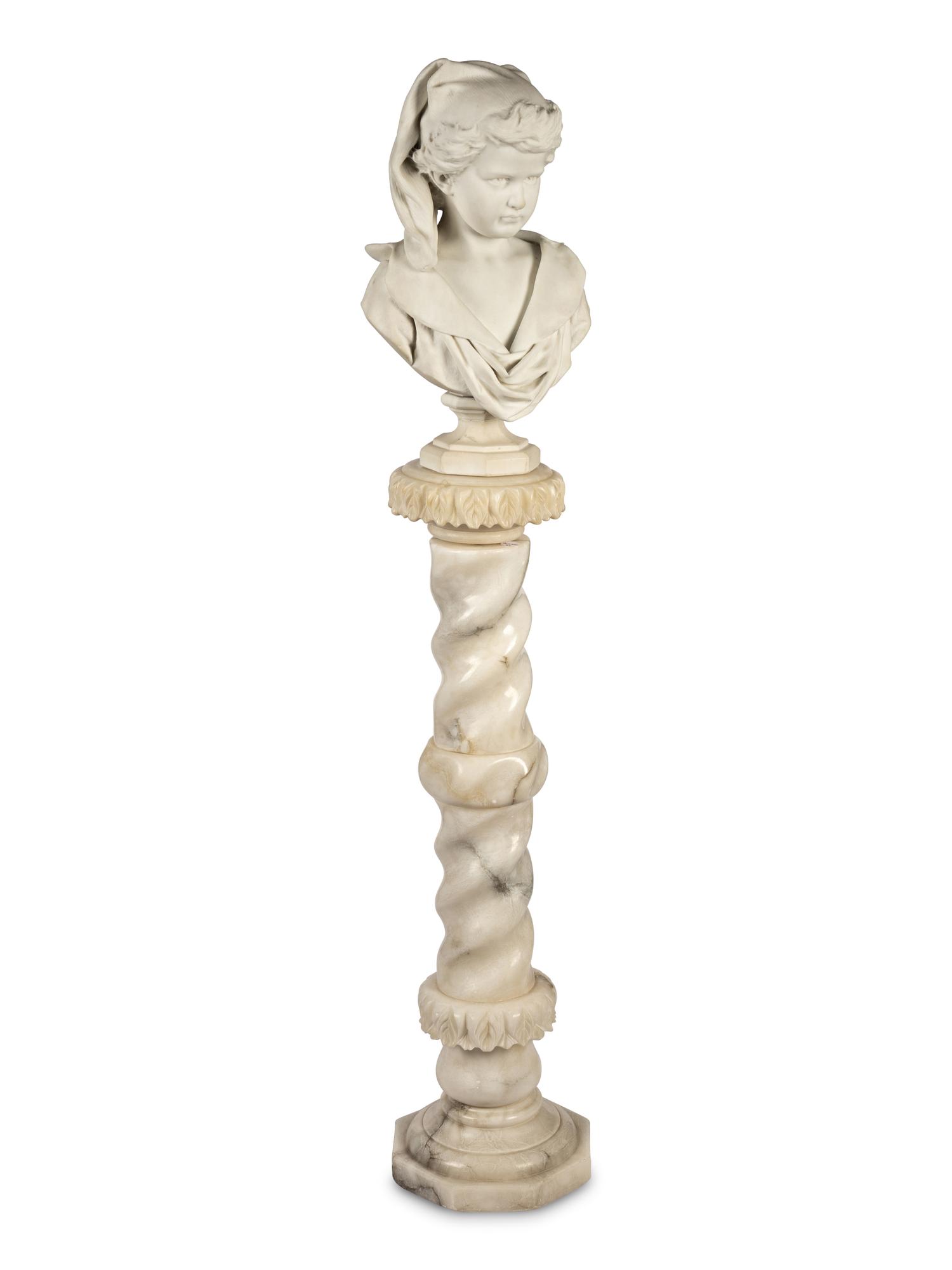 An Italian Carved Marble Bust of a Girl
