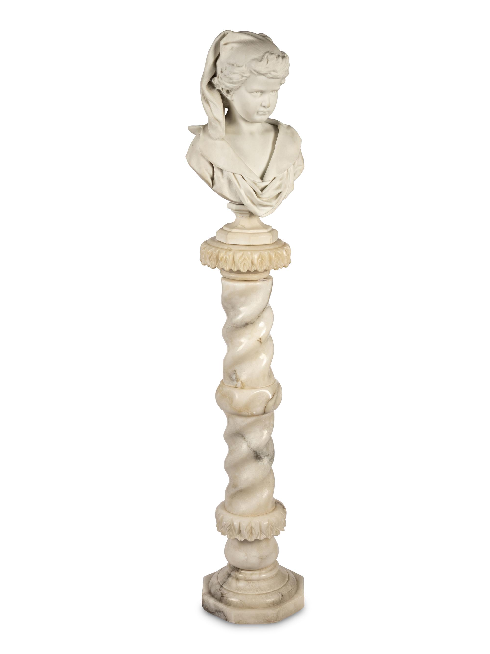 An Italian Carved Marble Bust of a Girl