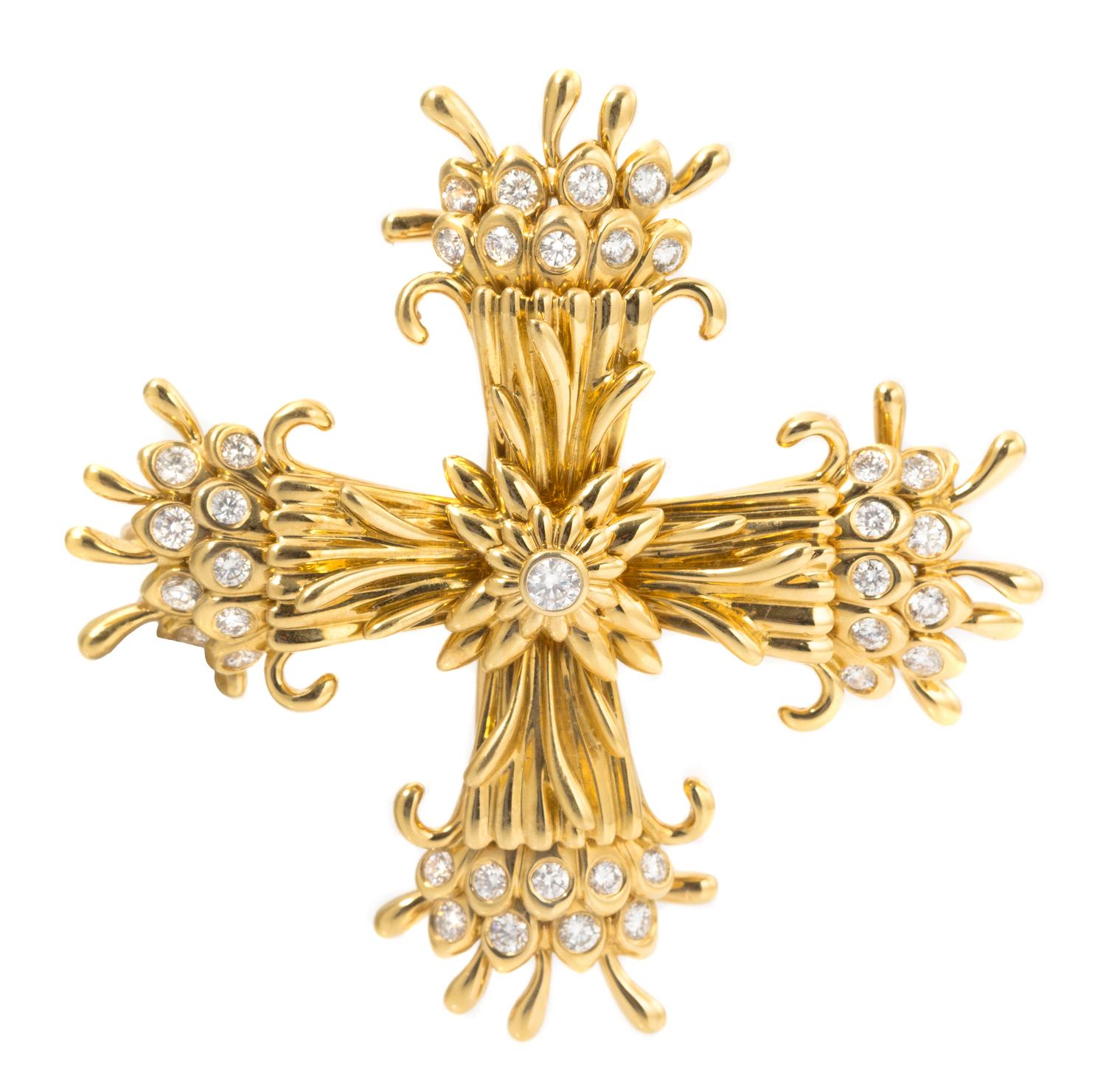 An 18 Karat Yellow Gold and Diamond Maltese Cross Pendant/Brooch, Schlumberger for Tiffany & Co., 17.50 dwts.
