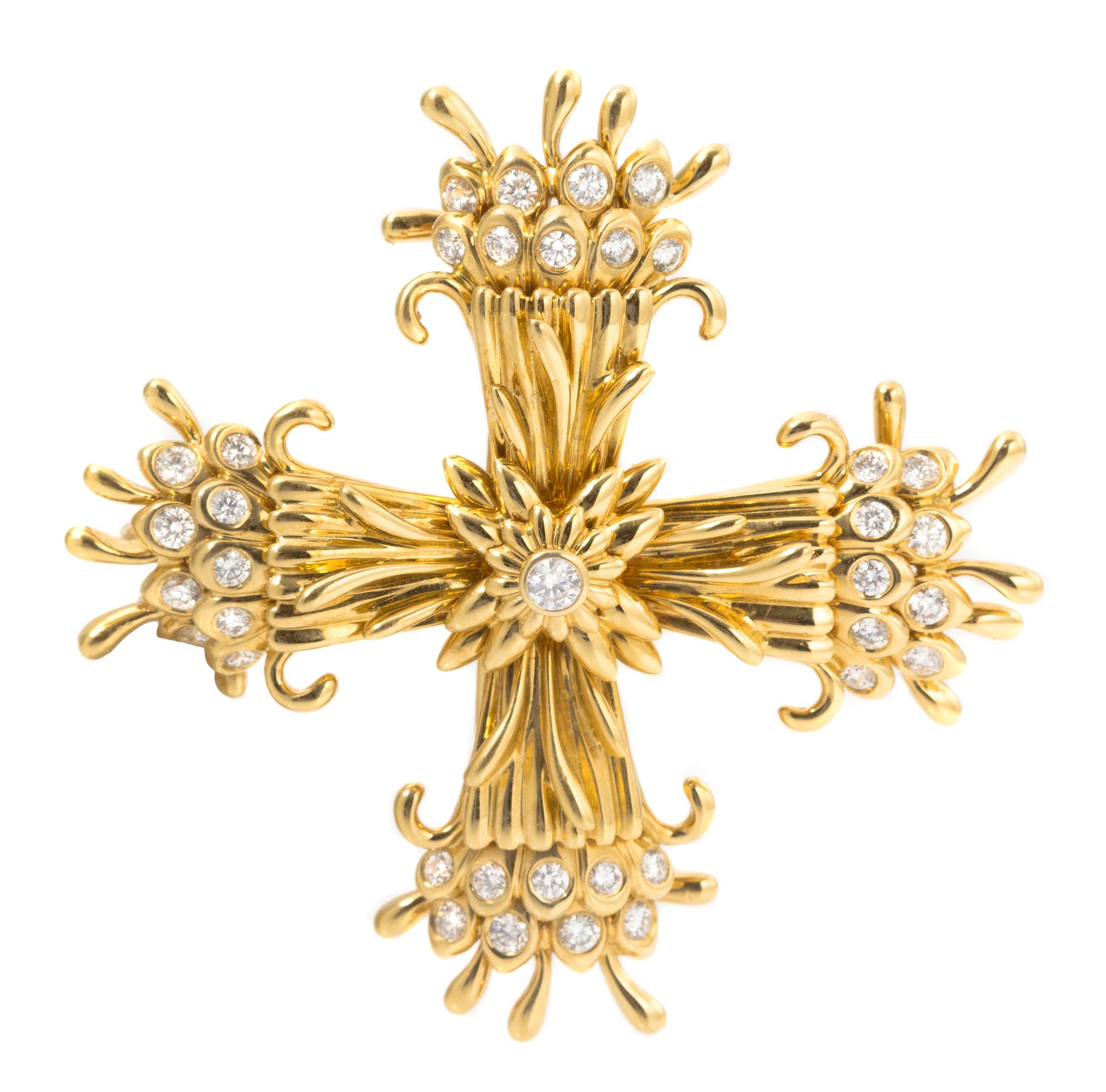An 18 Karat Yellow Gold and Diamond Maltese Cross Pendant/Brooch, Schlumberger for Tiffany & Co., 17.50 dwts.
