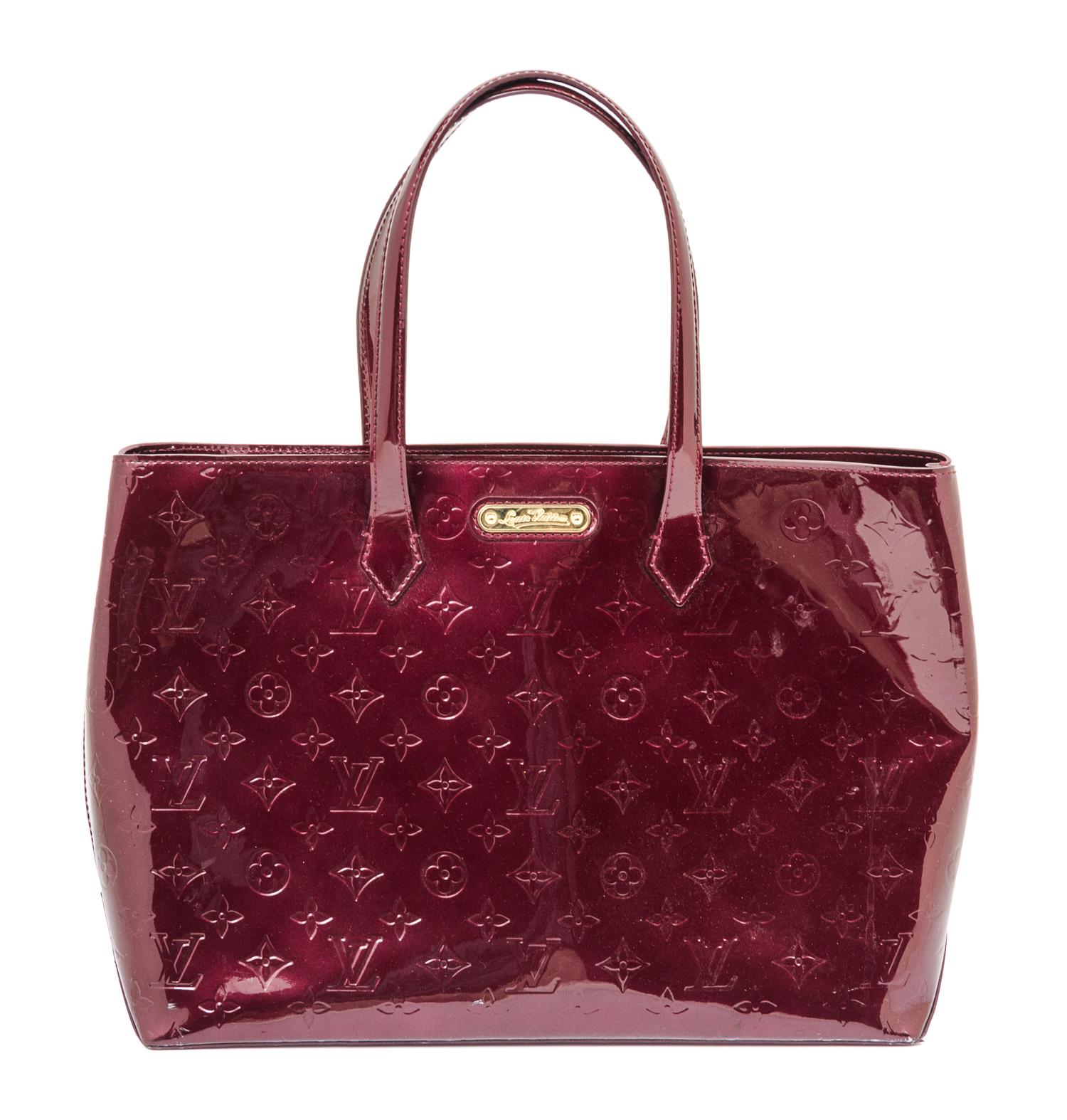 A Louis Vuitton Burgundy Vernis Wilshire GM Bag, 14.5" x 10.5" x 5".