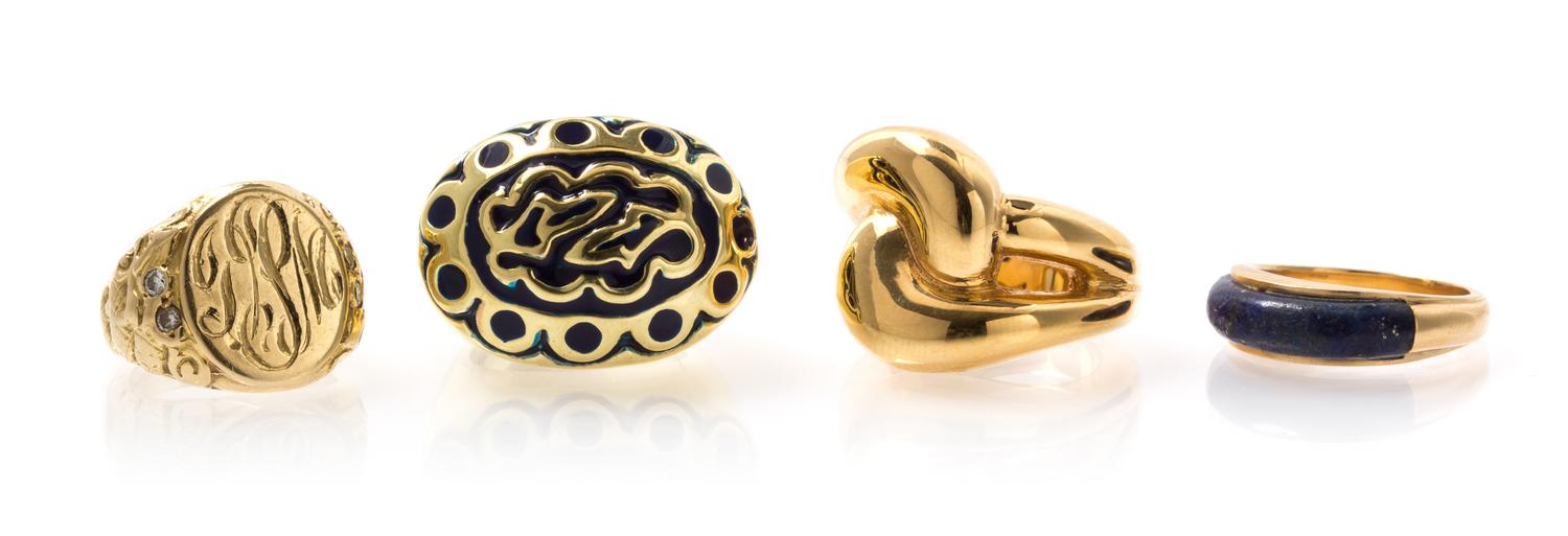 A Collection of 14 Karat Yellow Gold Rings, 16.10 dwts.